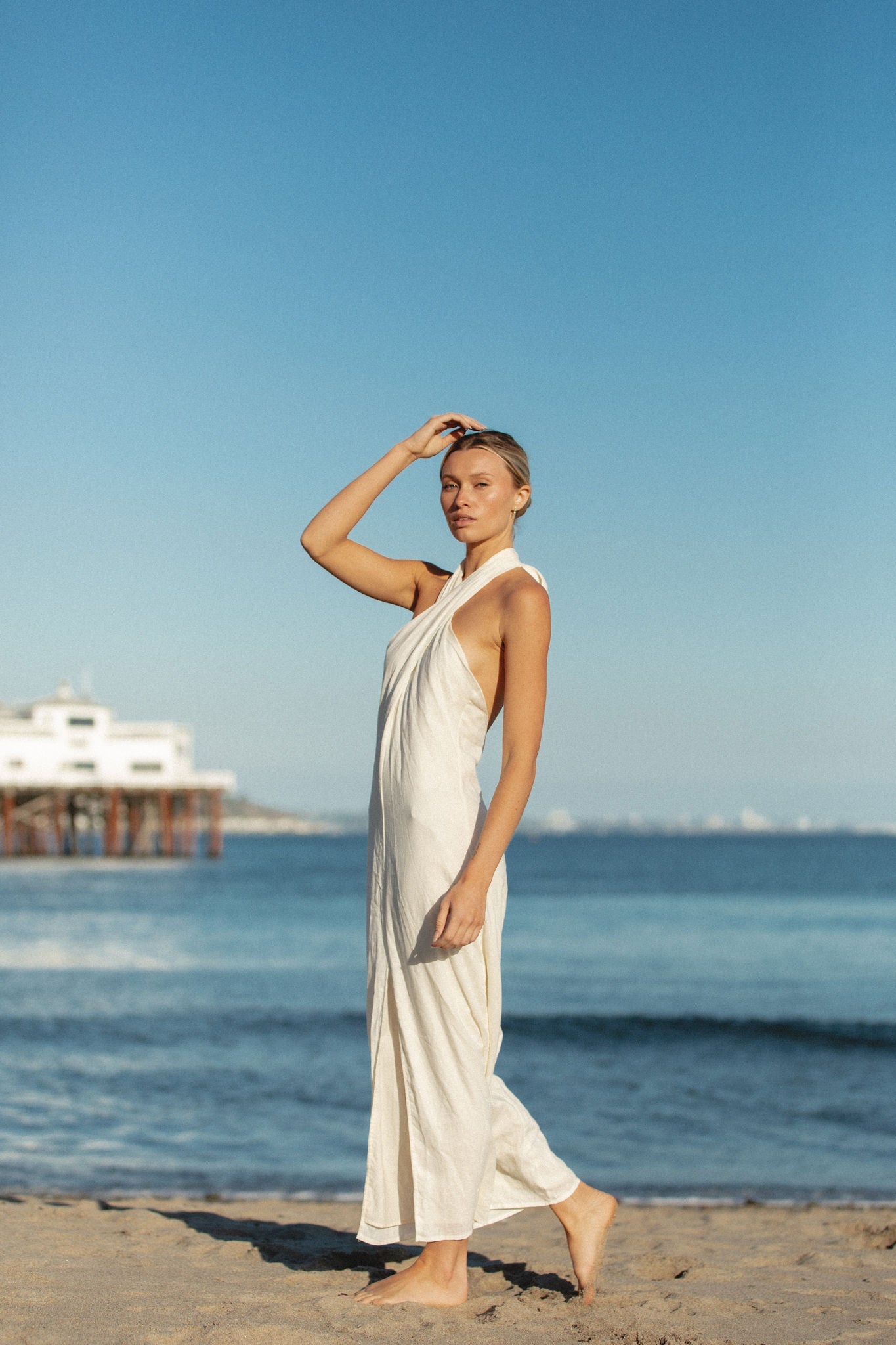 Sunset Sip Halter Tie Linen Blend Dress