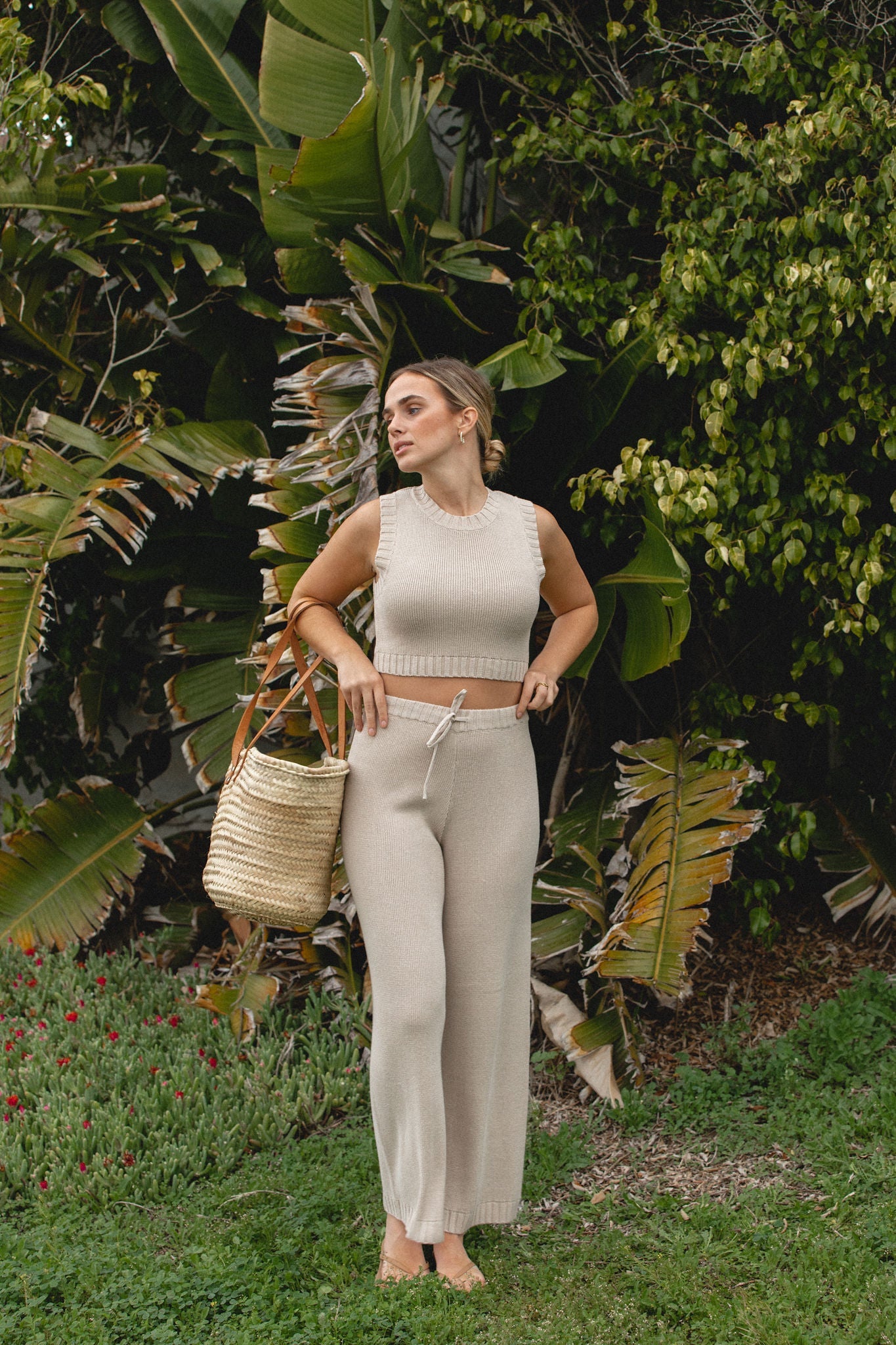 Stone Cotton Knit Tank and Pants Set