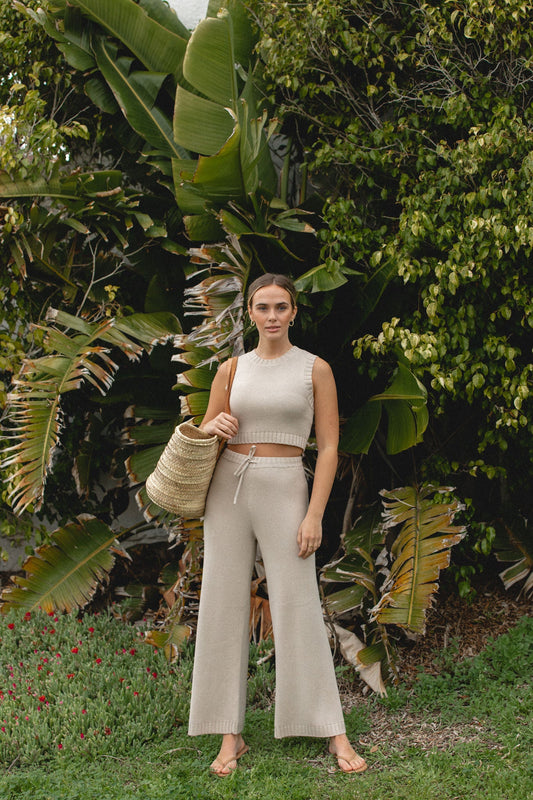 Stone Cotton Knit Tank and Pants Set