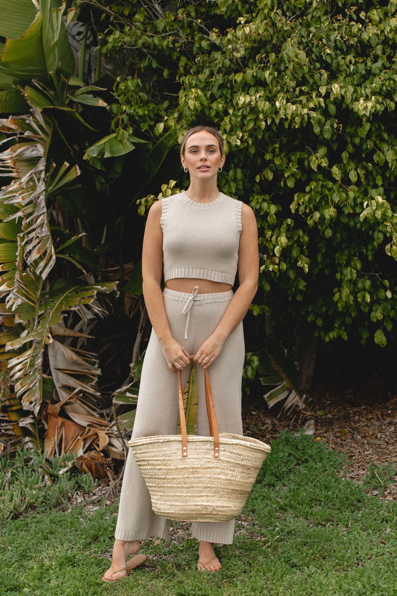 Stone Cotton Knit Tank and Pants Set