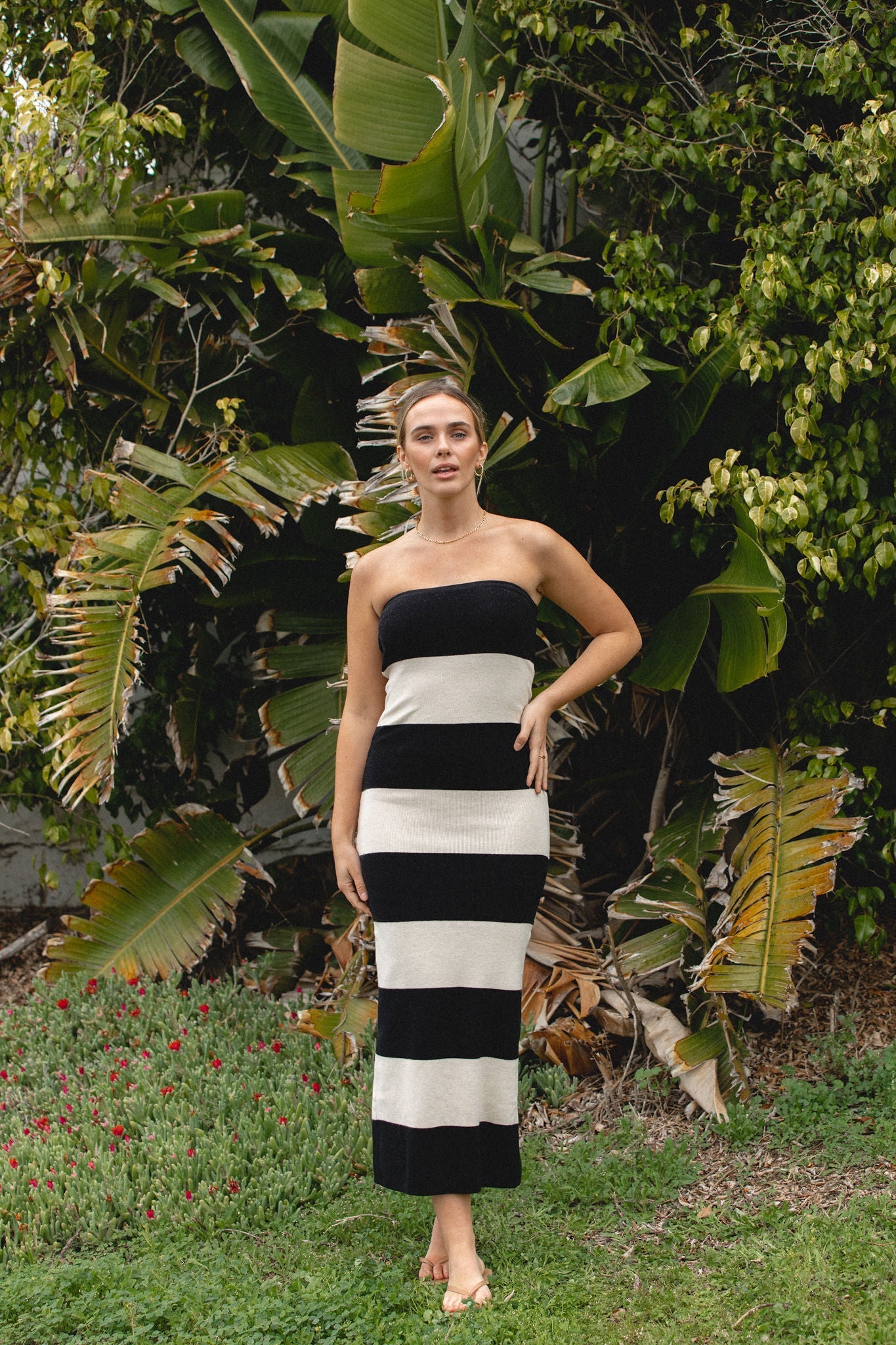 Montecito Knit Striped Strapless Dress