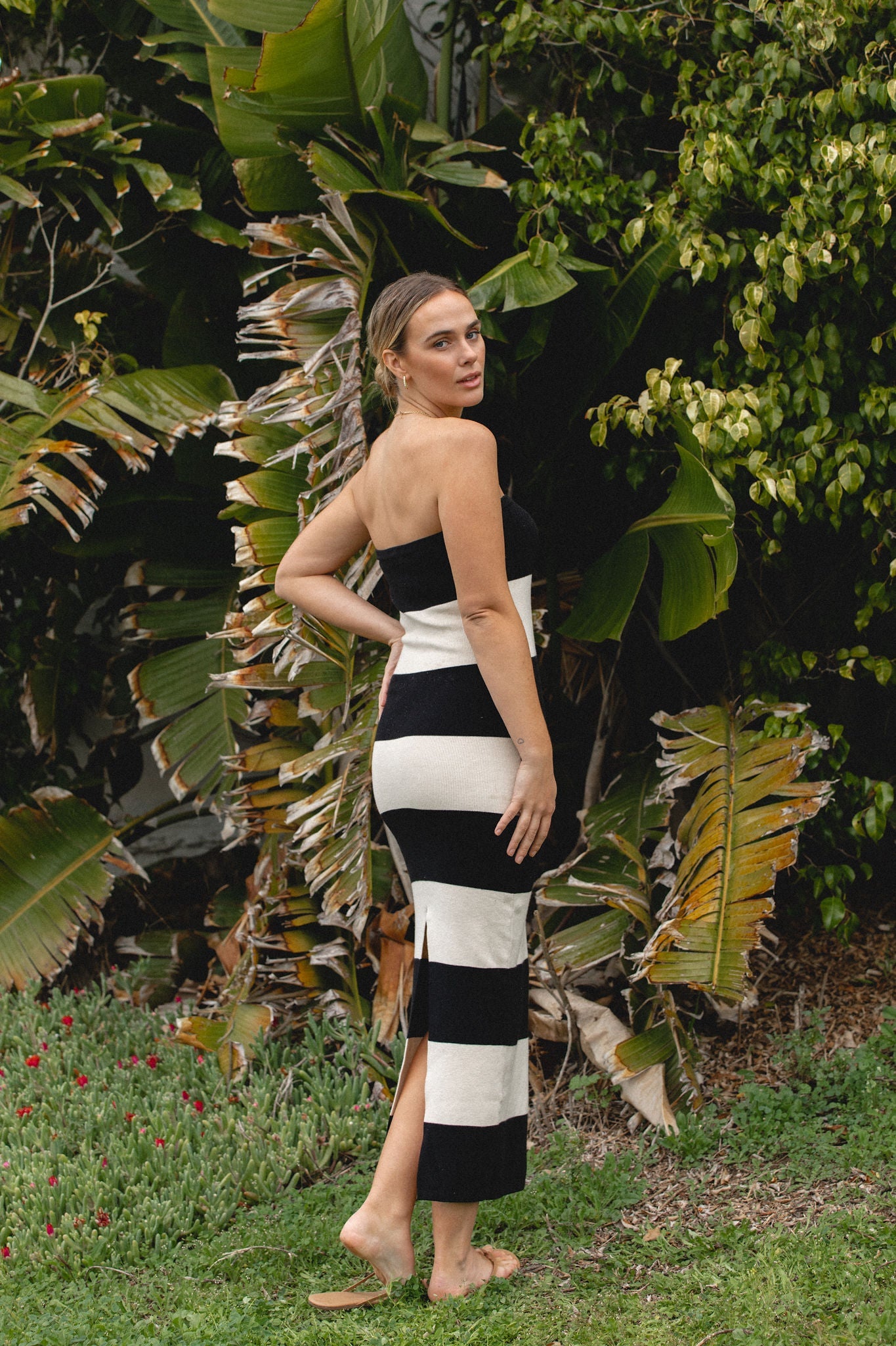 Montecito Knit Striped Strapless Dress