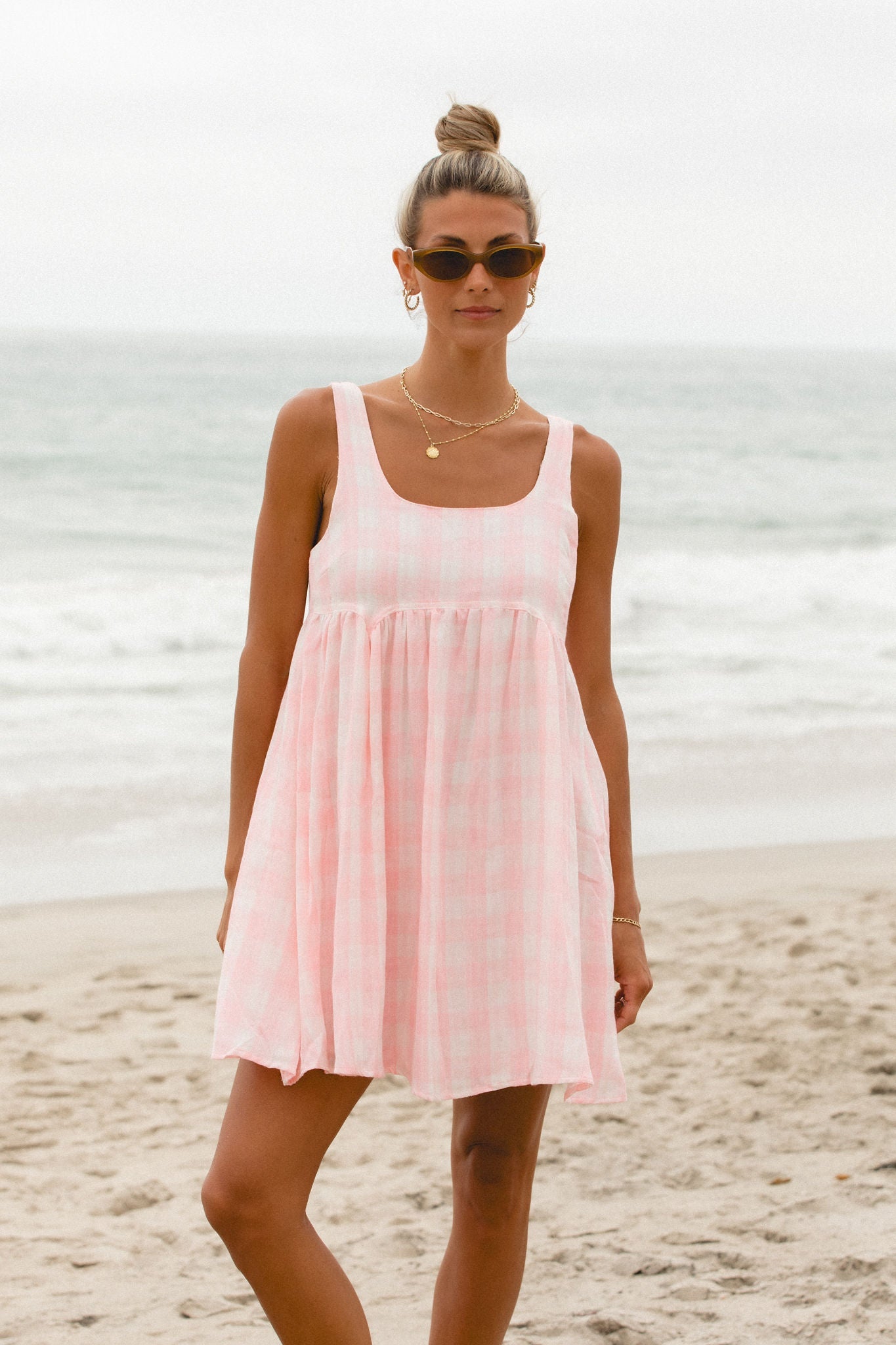 Monaco Gingham Cotton Mini Dress