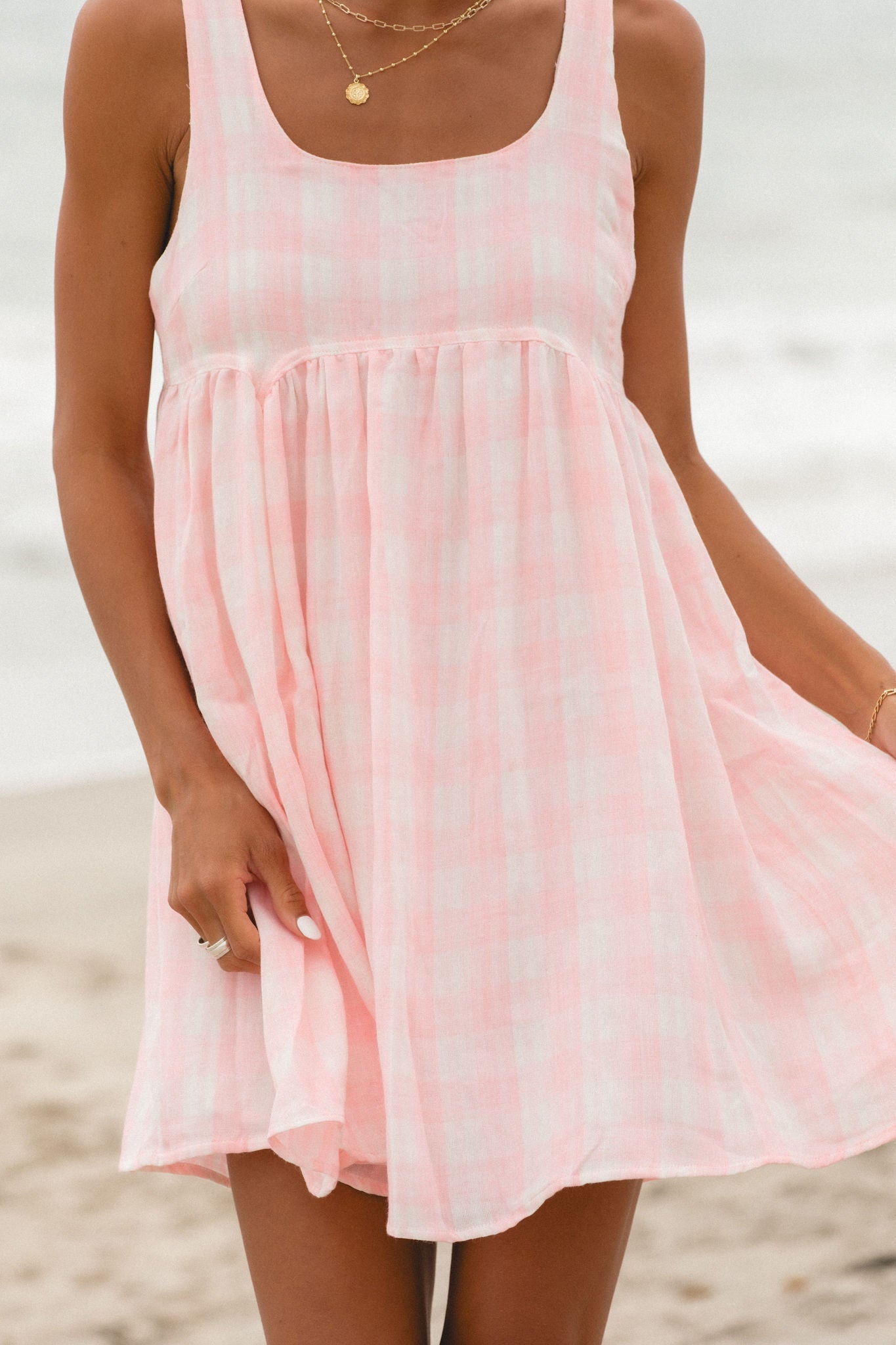 Monaco Gingham Cotton Mini Dress