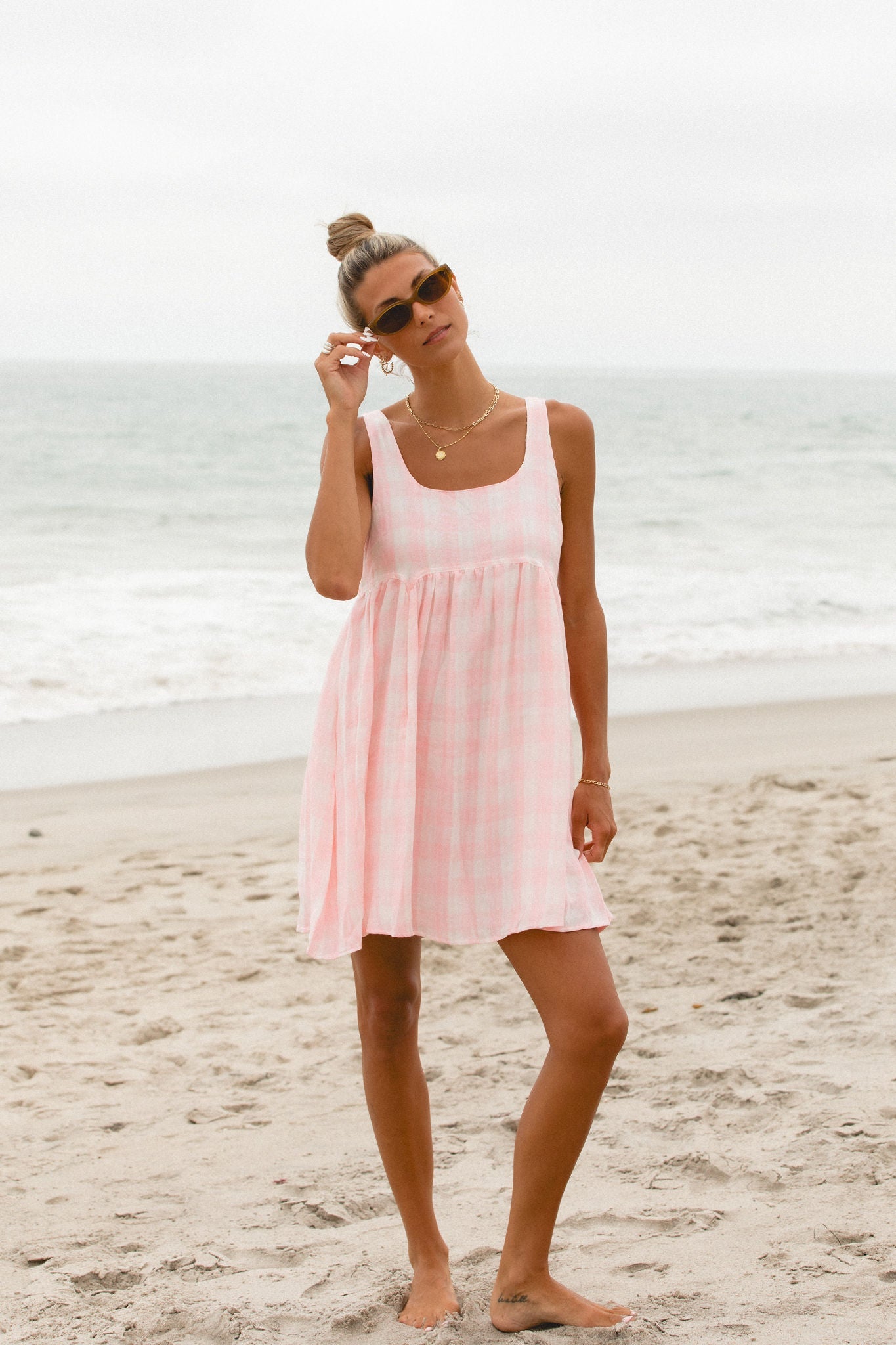 Monaco Gingham Cotton Mini Dress