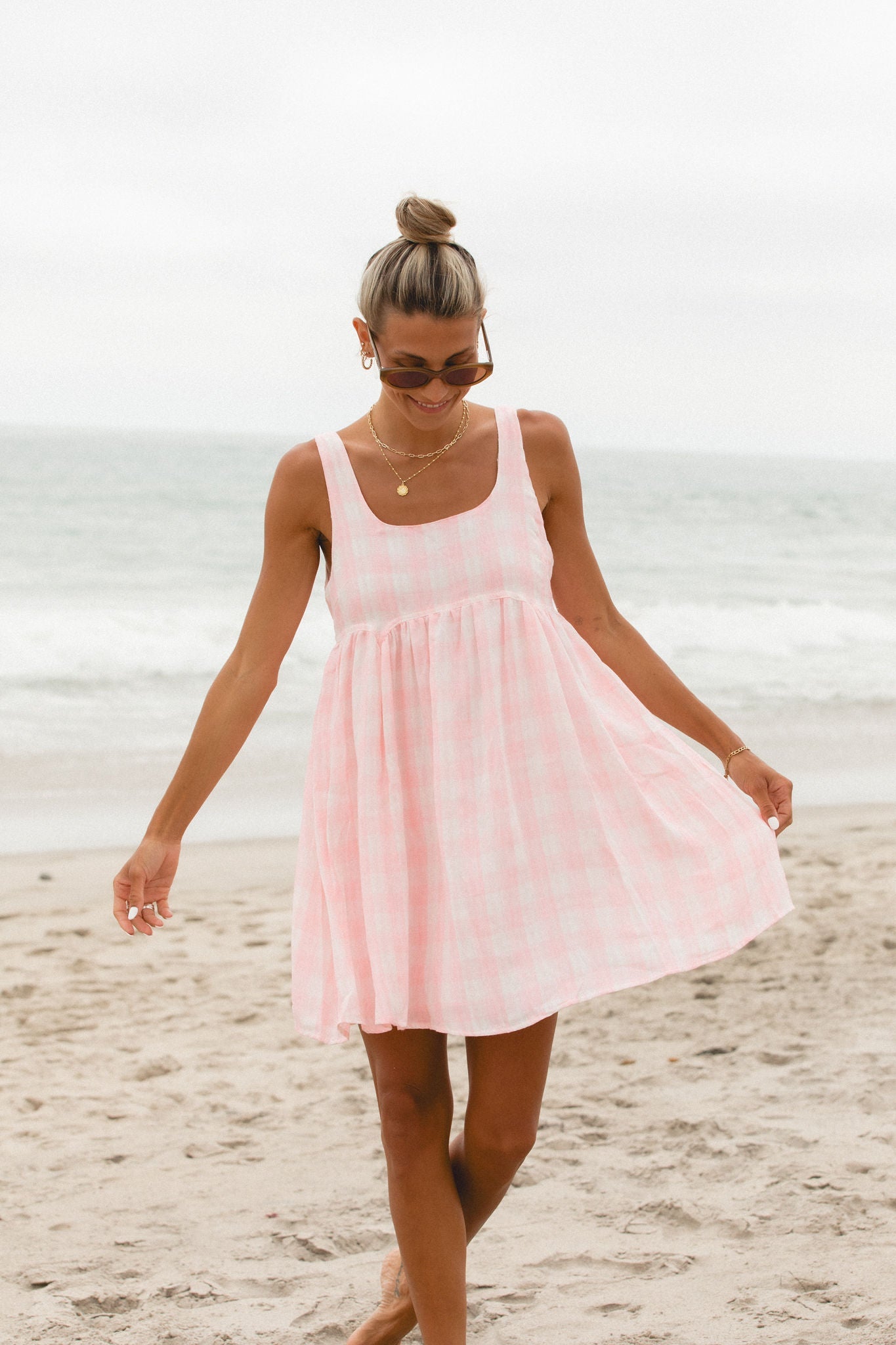 Monaco Gingham Cotton Mini Dress