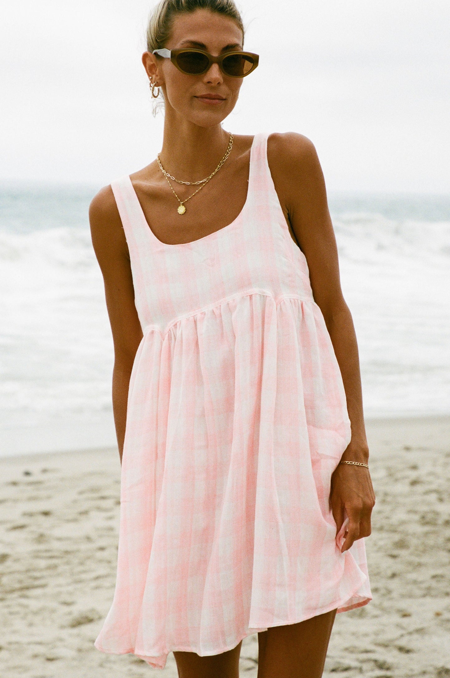 Monaco Gingham Cotton Mini Dress