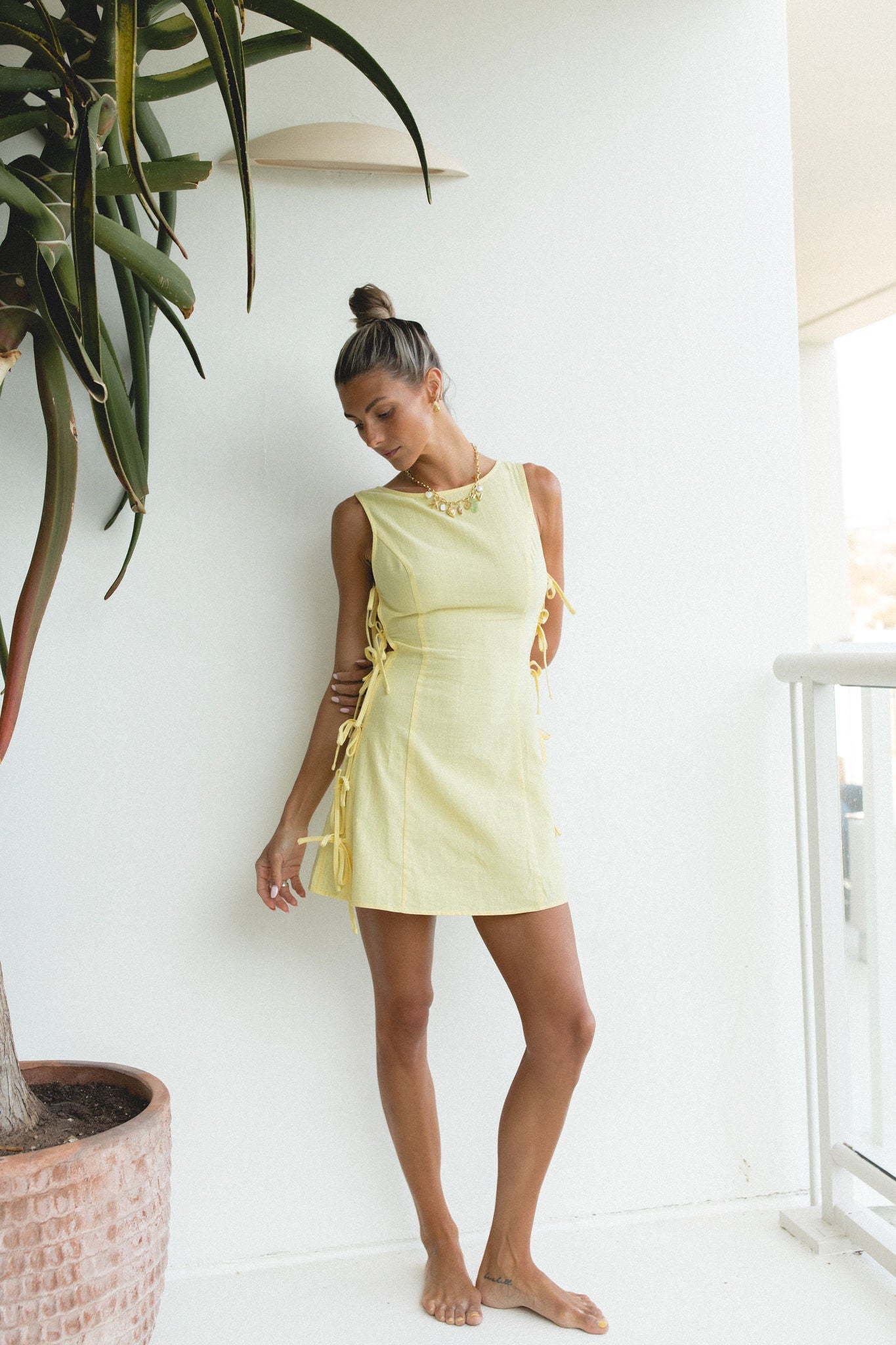 Sous Le Soleil Cotton Tie Mini Dress