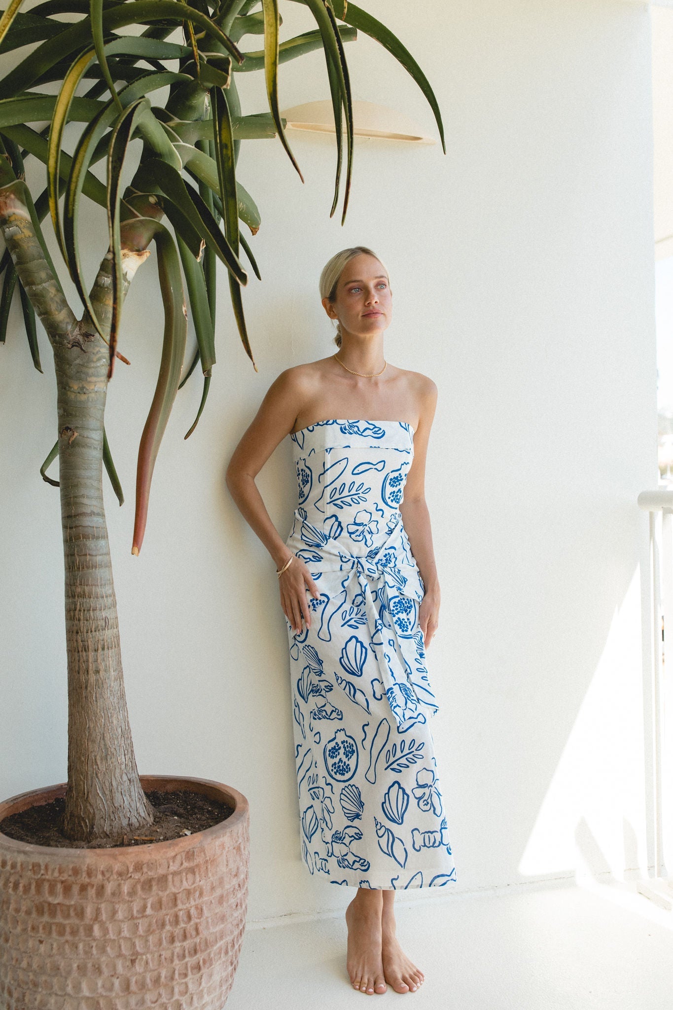 Amalfi Coast Linen Printed Strapless Dress