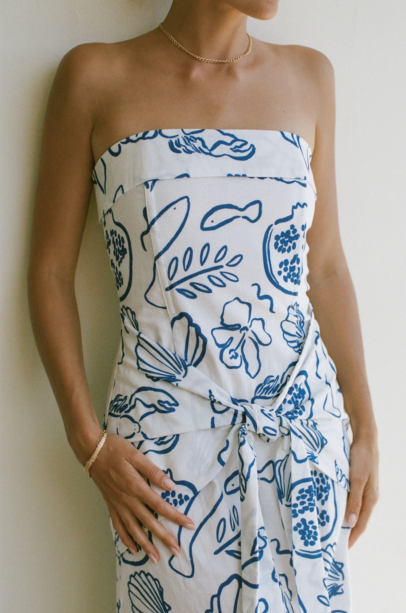 Amalfi Coast Linen Printed Strapless Dress
