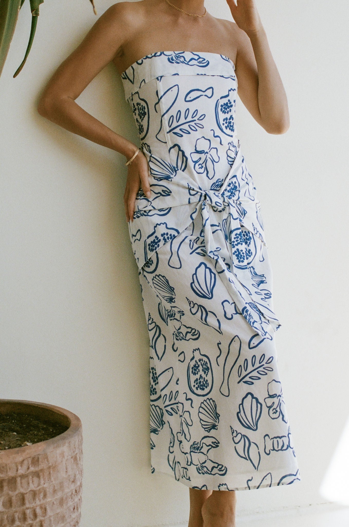 Amalfi Coast Linen Printed Strapless Dress