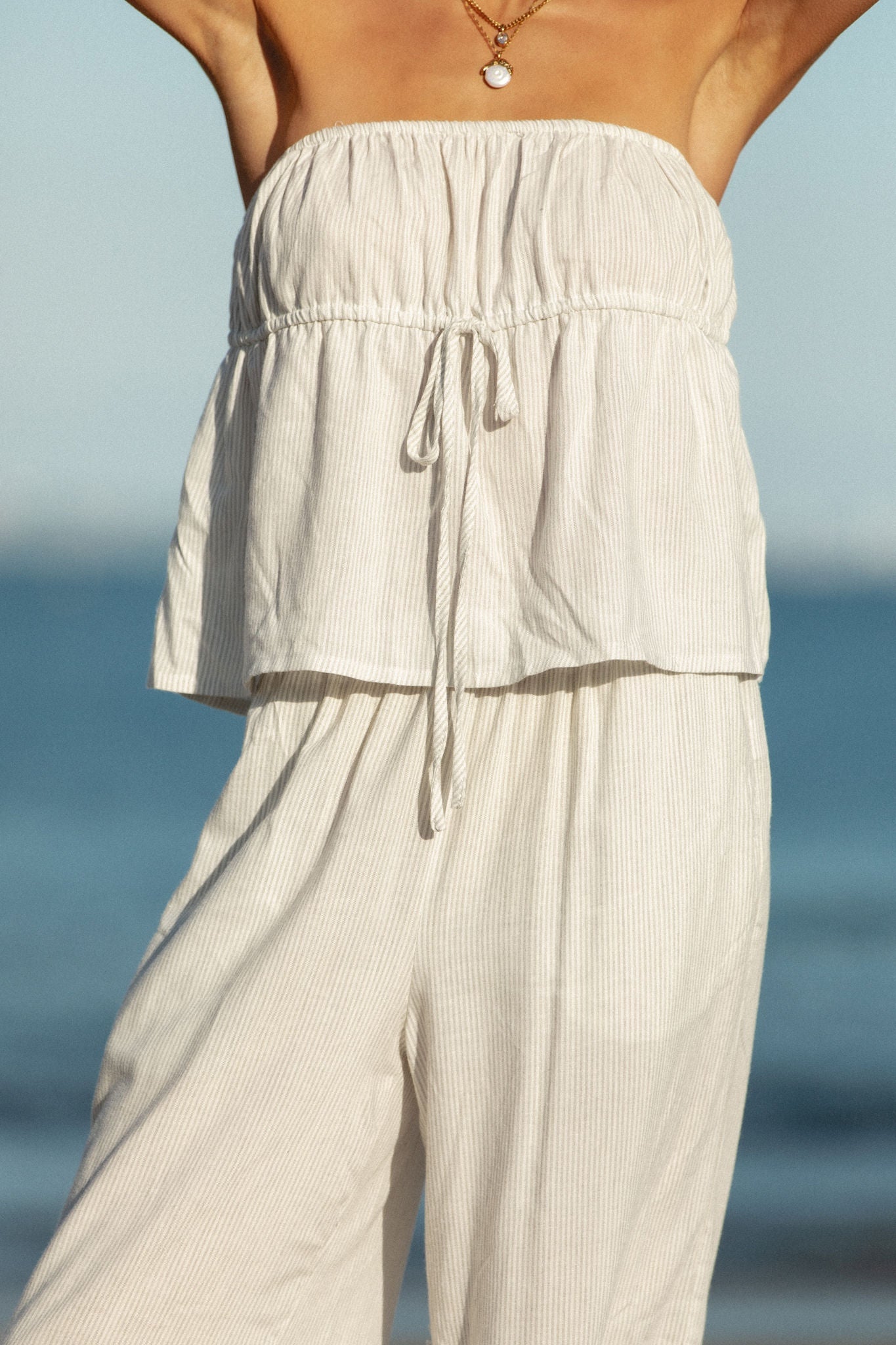 To the Beach Striped Woven Strapless Set