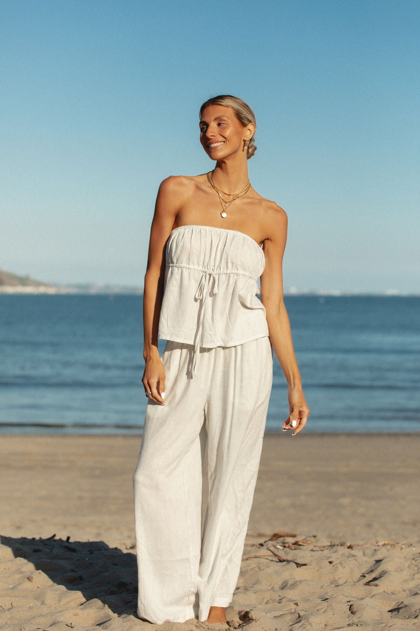 To the Beach Striped Woven Strapless Set
