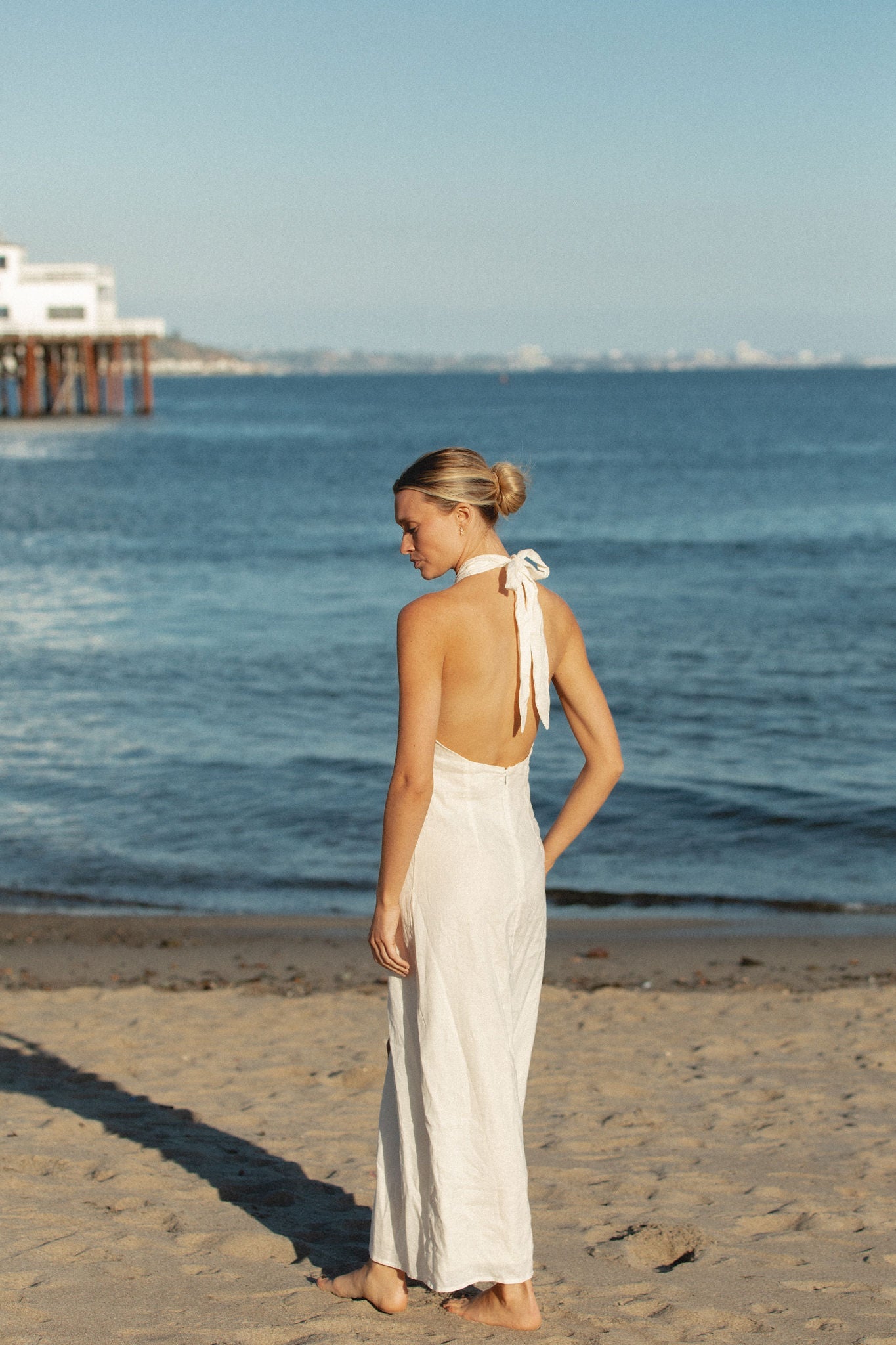 Sunset Sip Halter Tie Linen Blend Dress