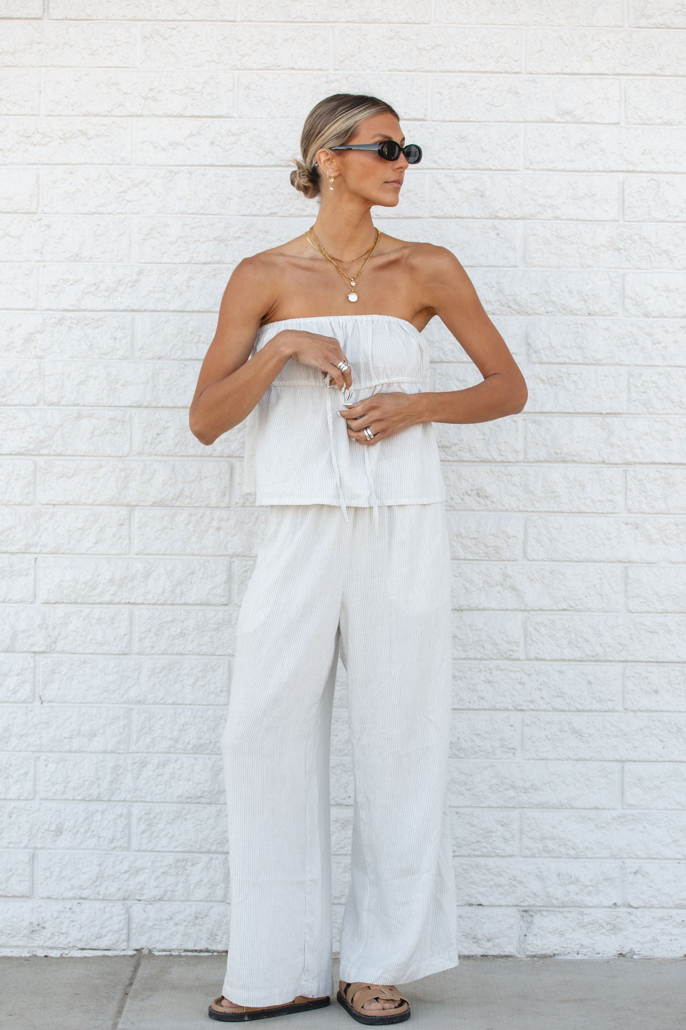 To the Beach Striped Woven Strapless Set