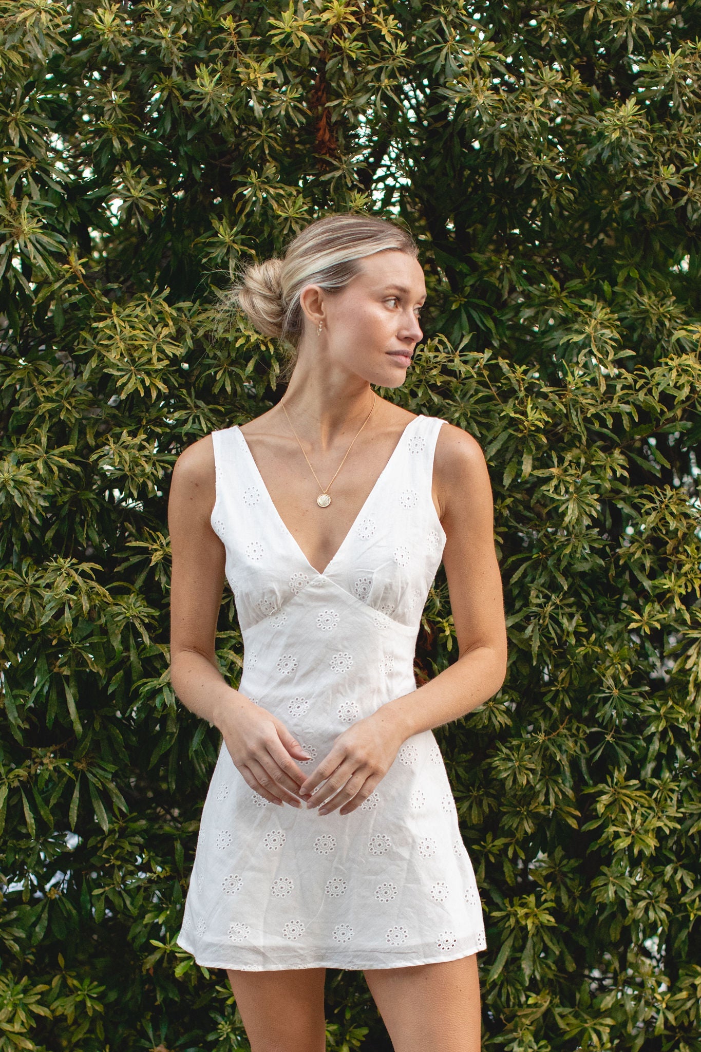 Ciao Amore Woven Eyelet Mini Dress