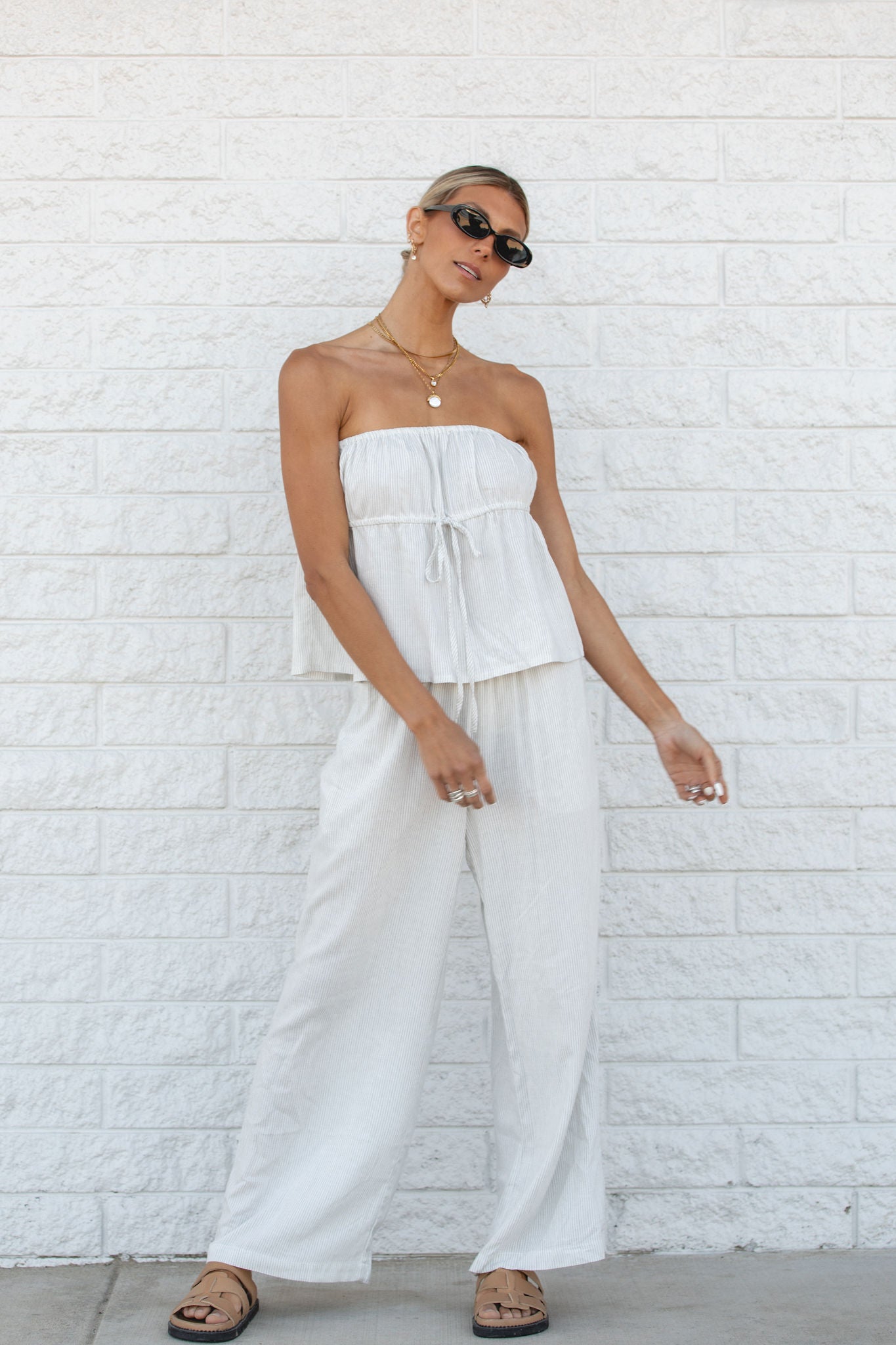 To the Beach Striped Woven Strapless Set