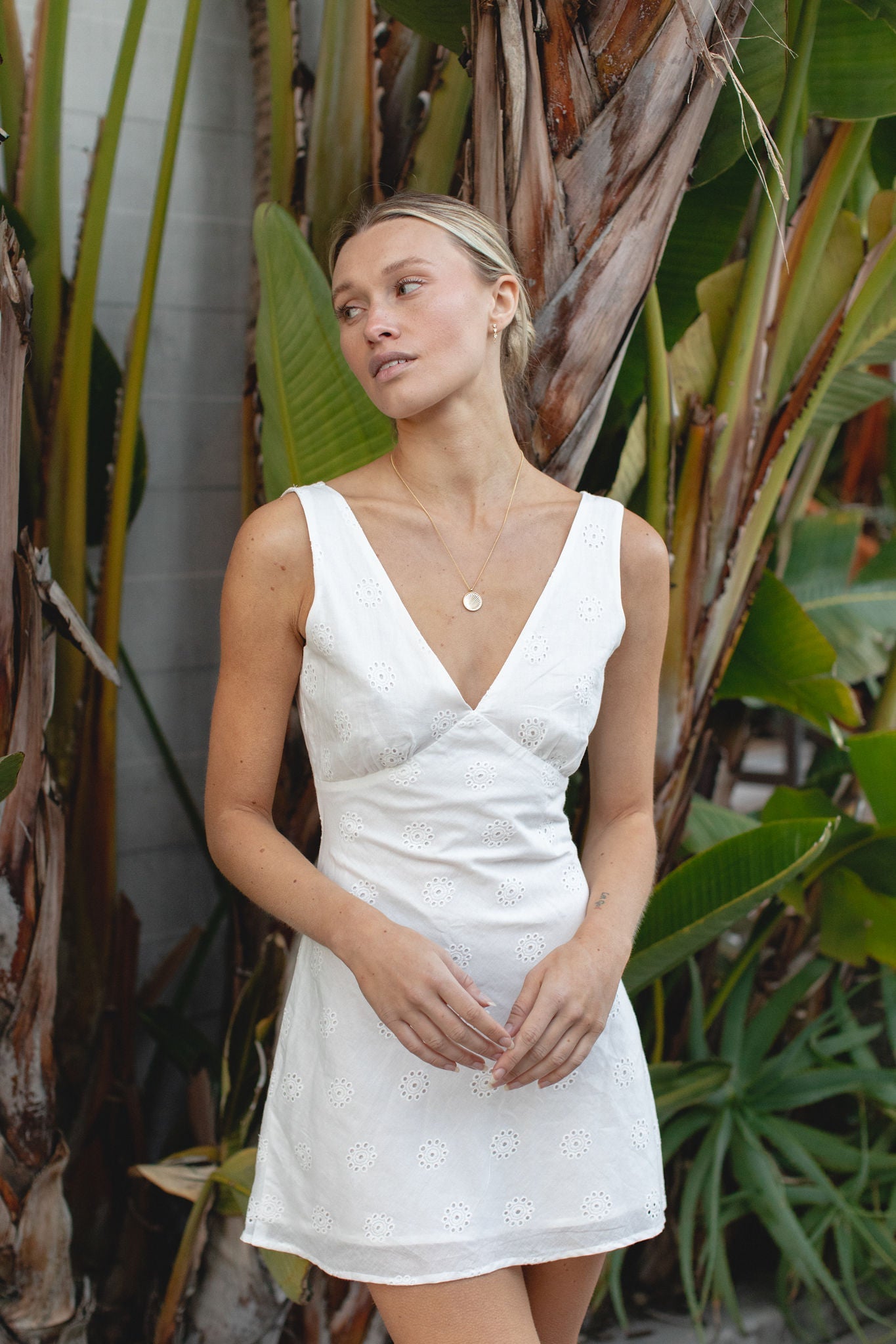 Ciao Amore Woven Eyelet Mini Dress