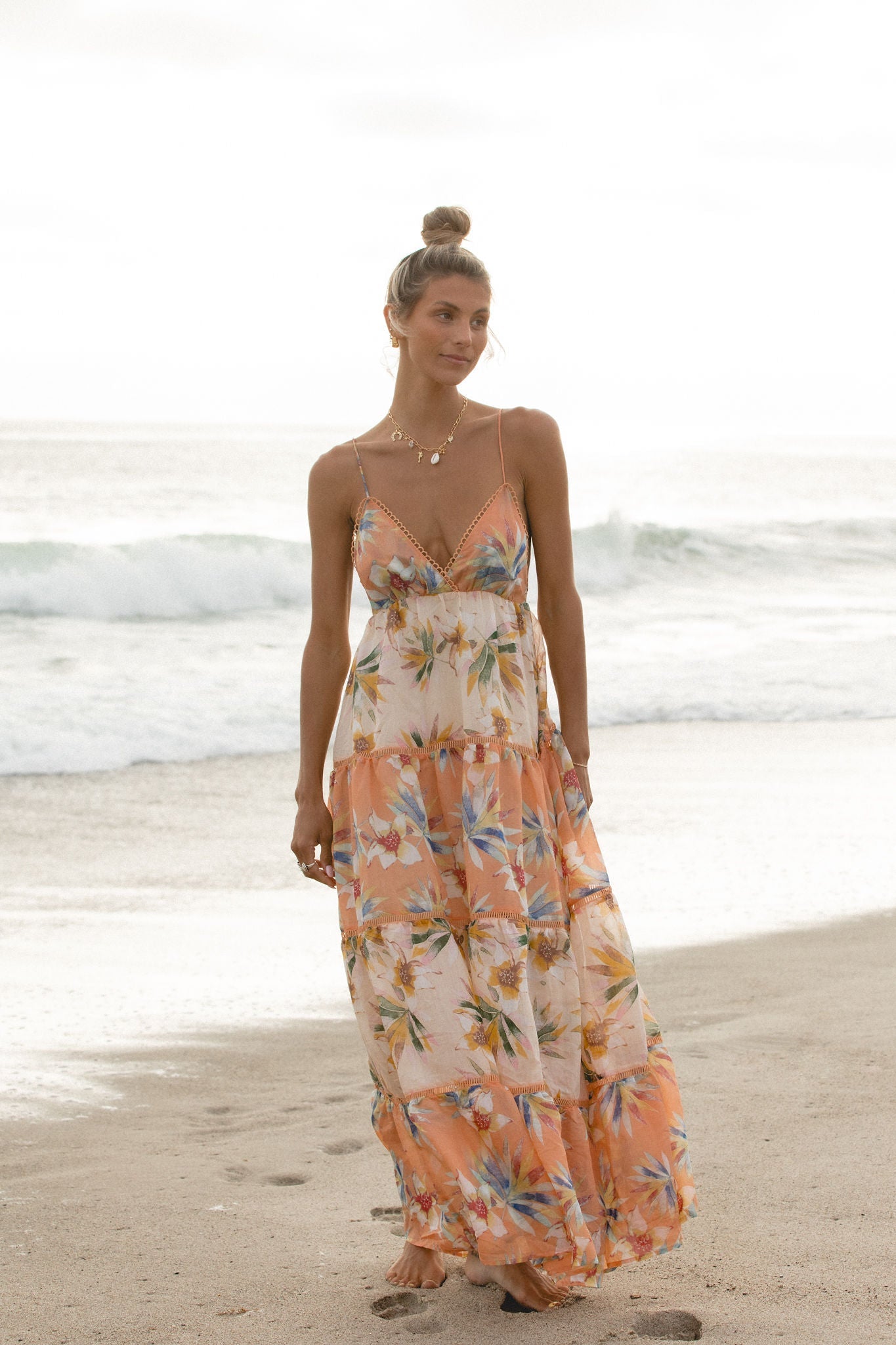 Tropical Sunrise Printed Maxi Dress
