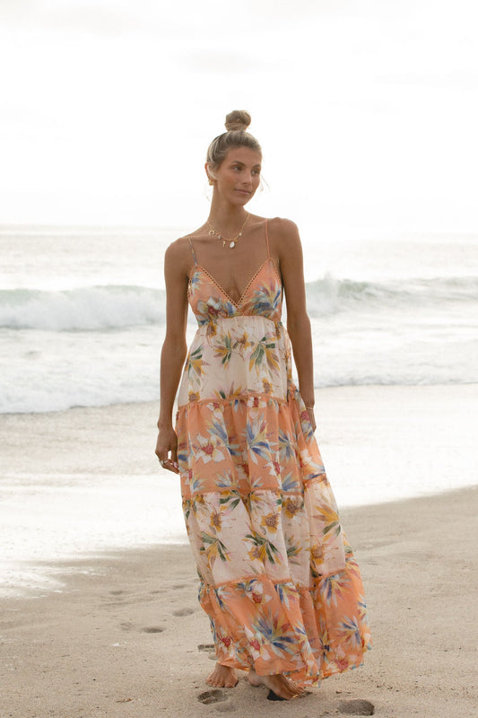 Tropical Sunrise Printed Maxi Dress