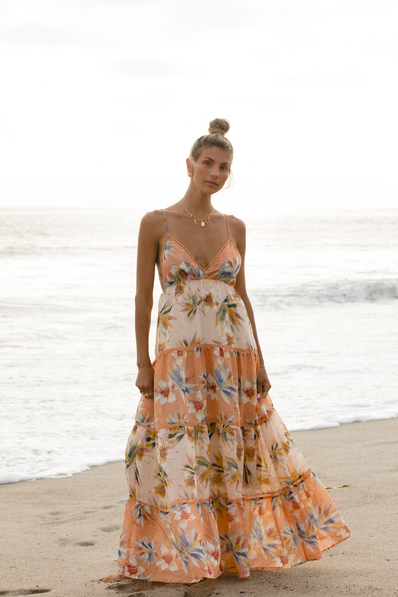 Tropical Sunrise Printed Maxi Dress