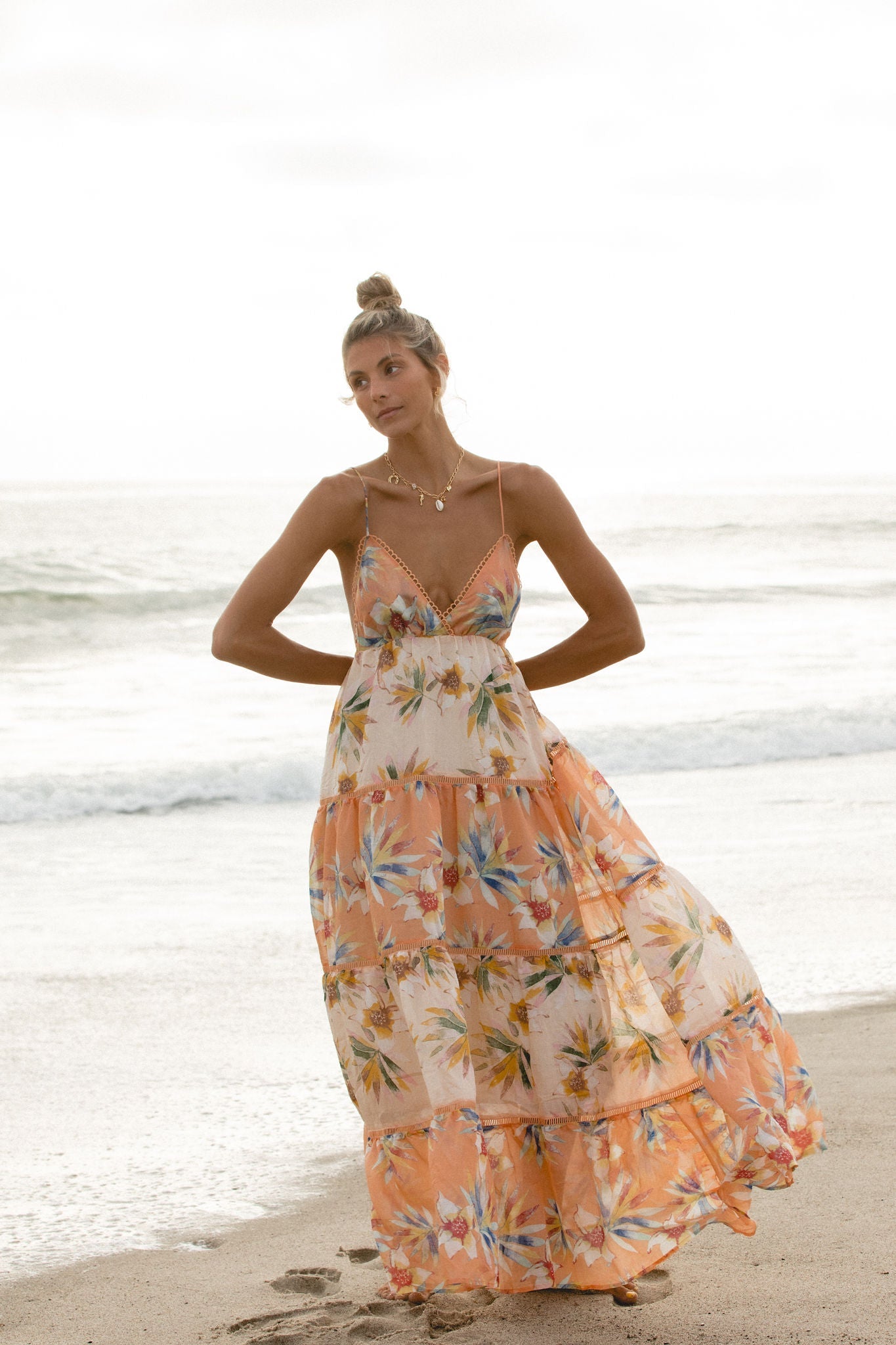 Tropical Sunrise Printed Maxi Dress