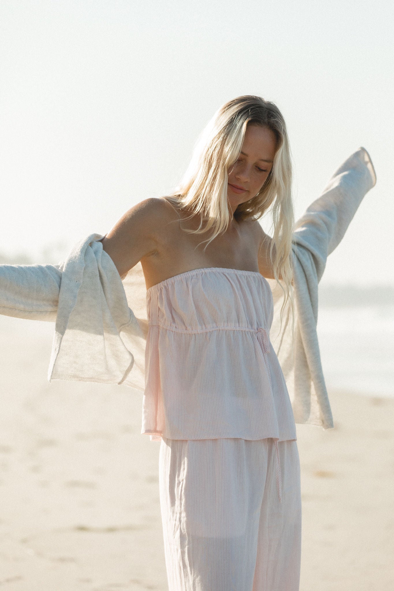 To the Beach Striped Woven Strapless Set