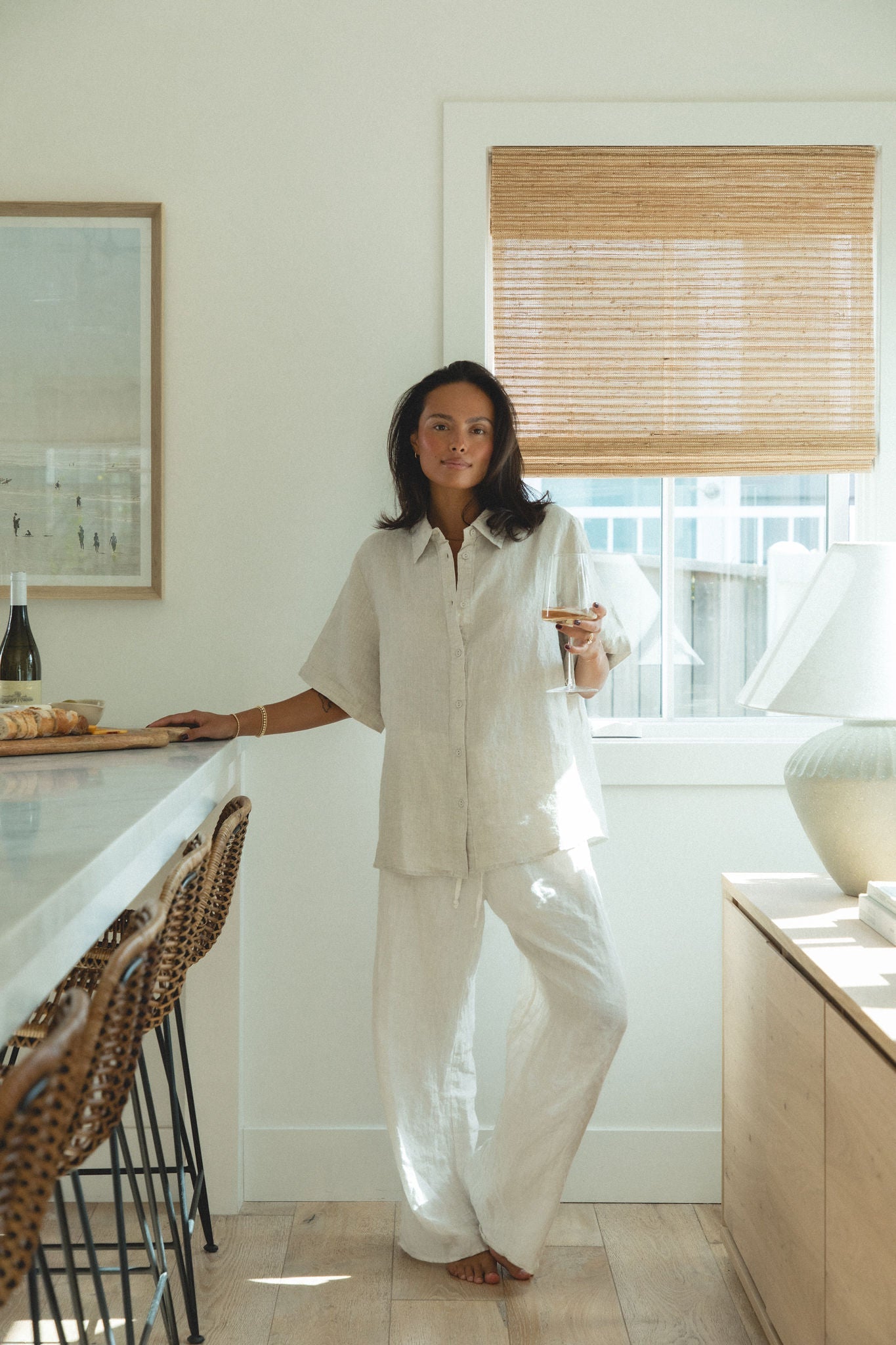 Capri Linen Short Sleeve Button Top