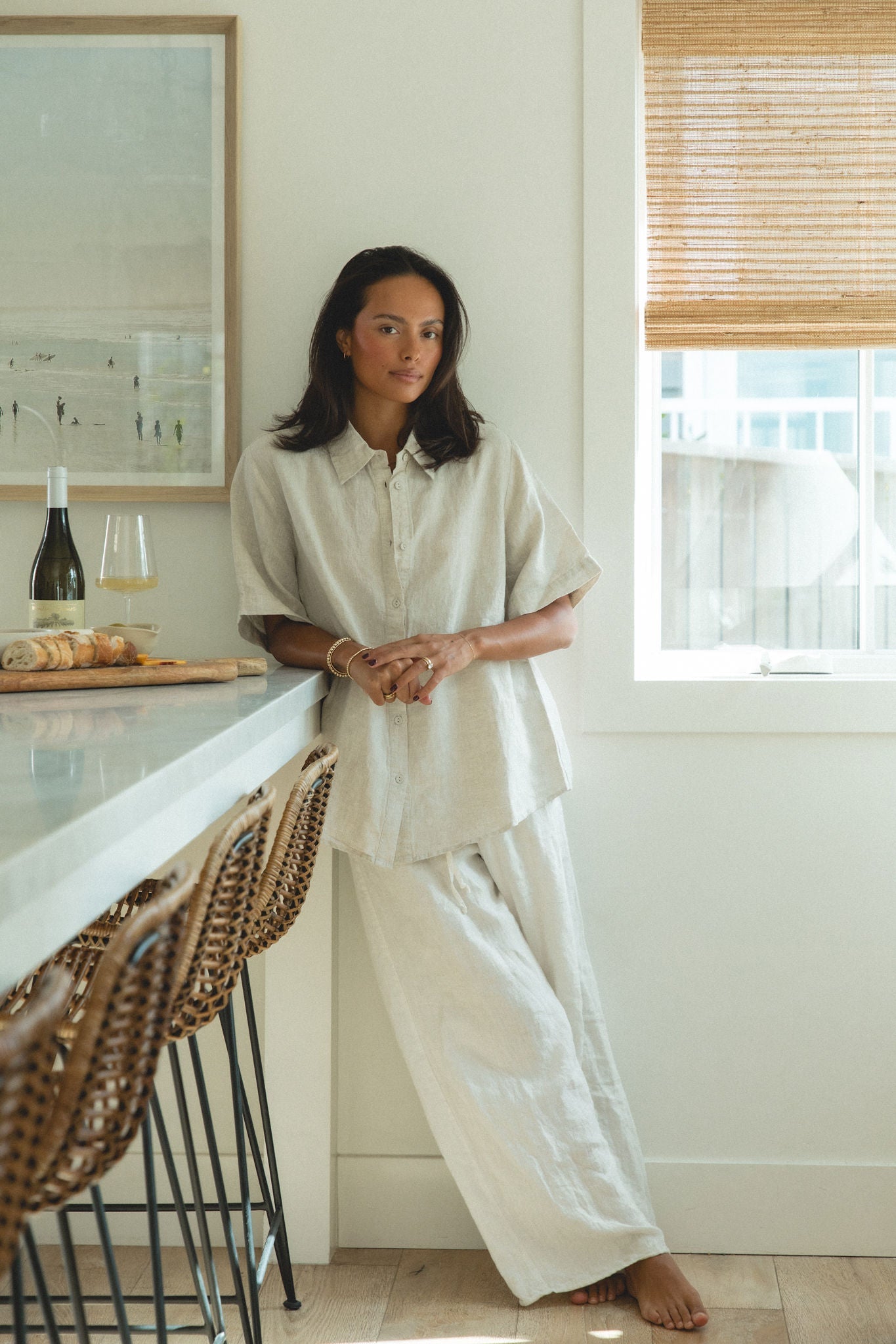 Capri Linen Short Sleeve Button Top