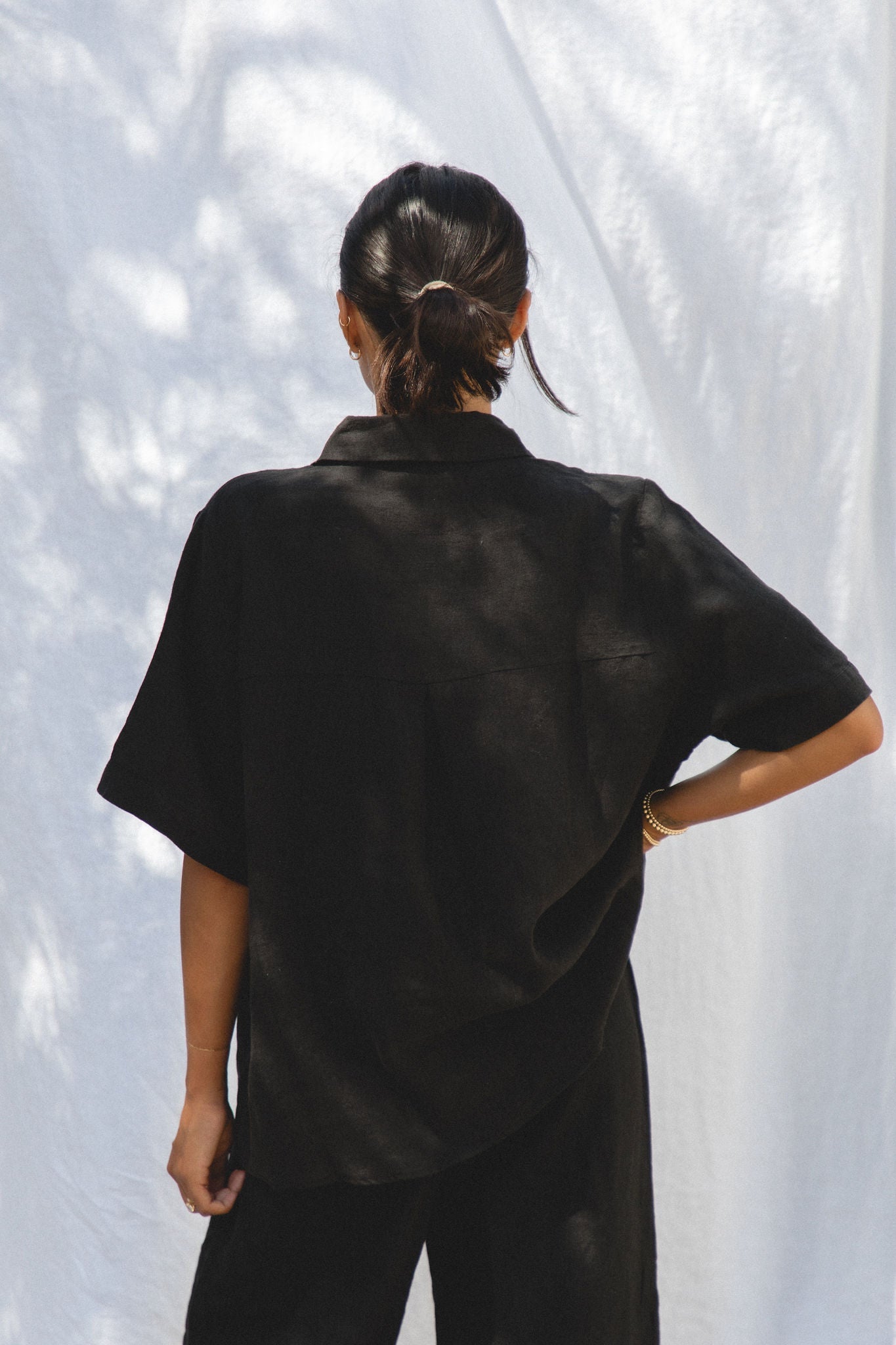 Capri Linen Short Sleeve Button Top