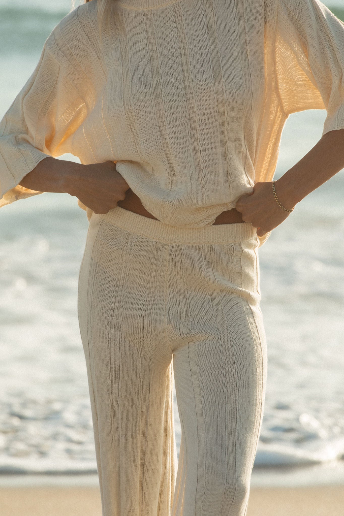Seashell Ribbed Cotton Sweater Pants